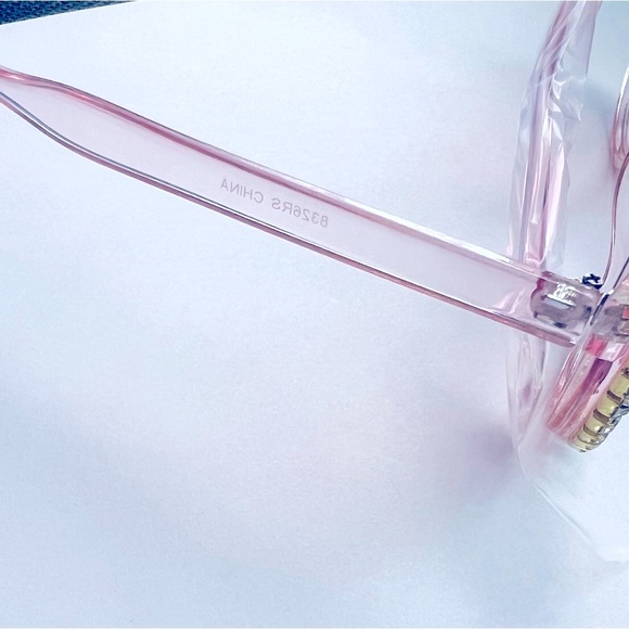 🔥BLING🆕PINK ROUND RHINESTONE SUNGLASSES - Picture 3 of 4